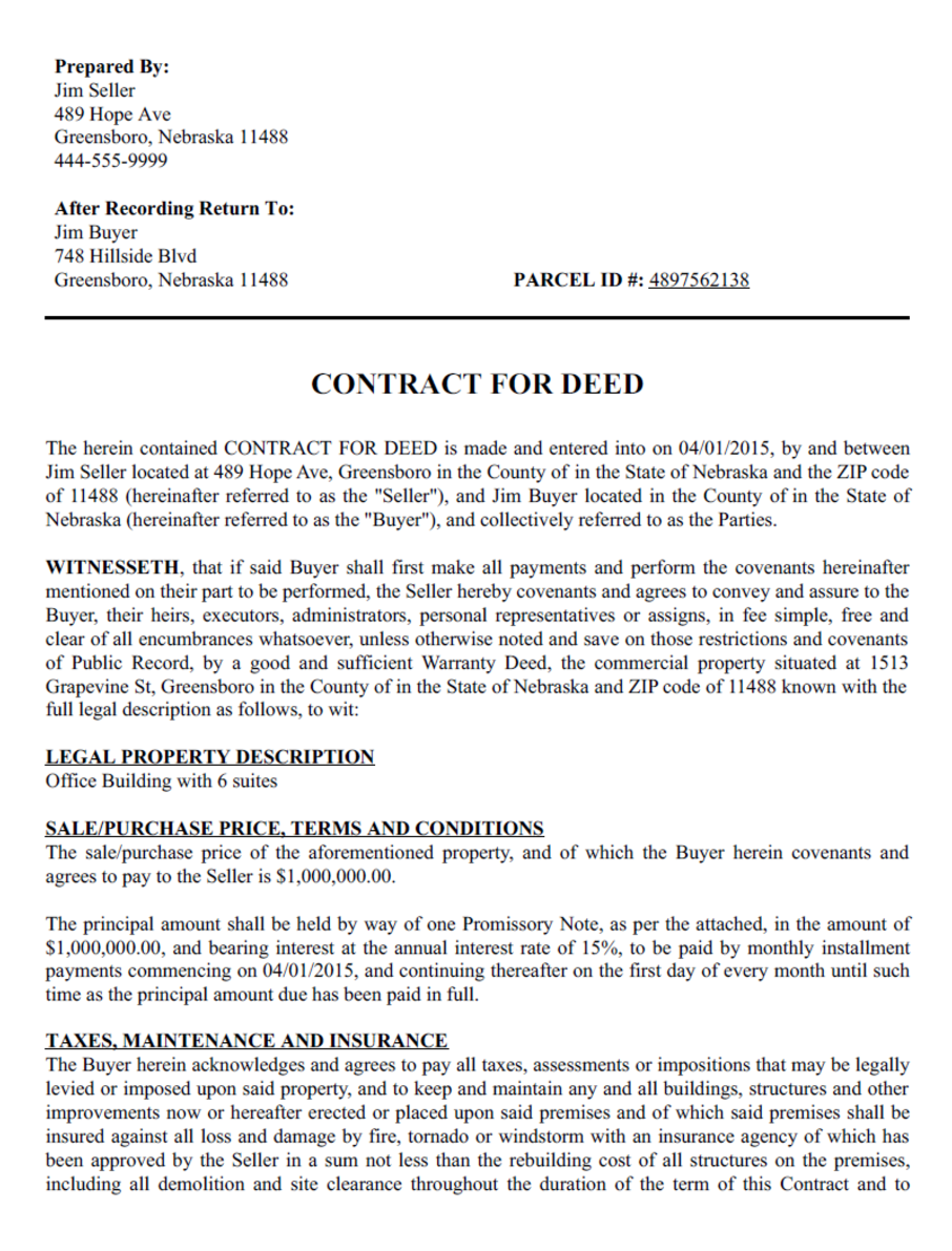 Contract For Deed Template Create A Free Contract For Deed Form 