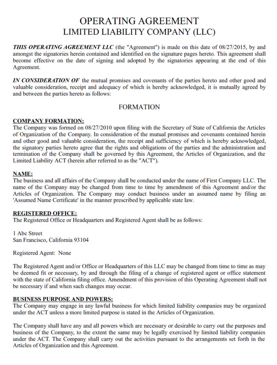 Operating Agreement Template. Create A Free Operating Agreement Form.